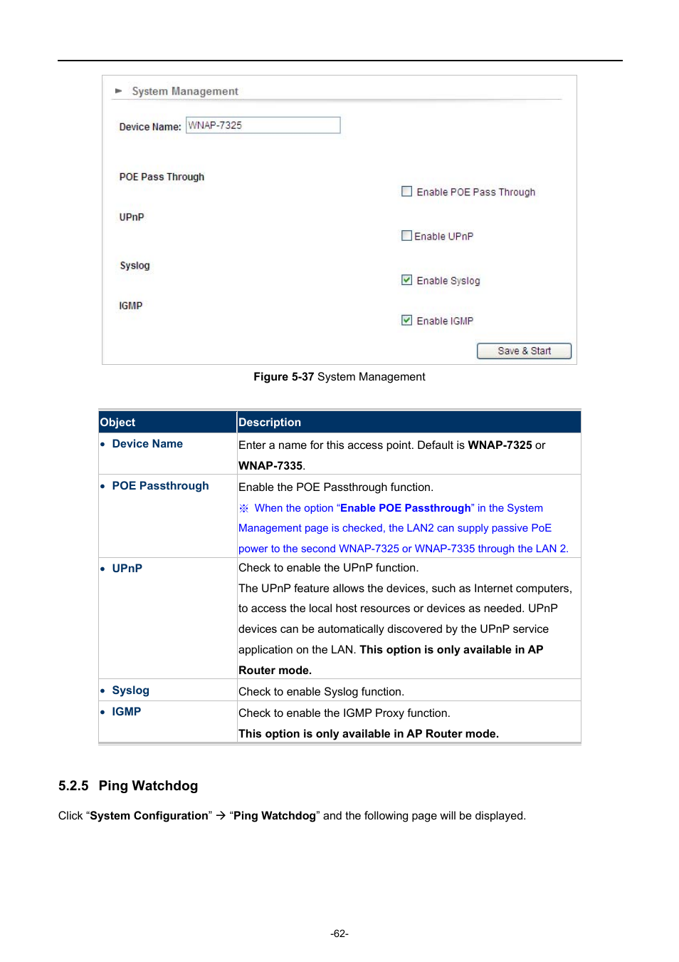 5 ping watchdog, Ping watchdog, Igure | Ystem, Anagement | PLANET WNAP-7335 User Manual | Page 63 / 95