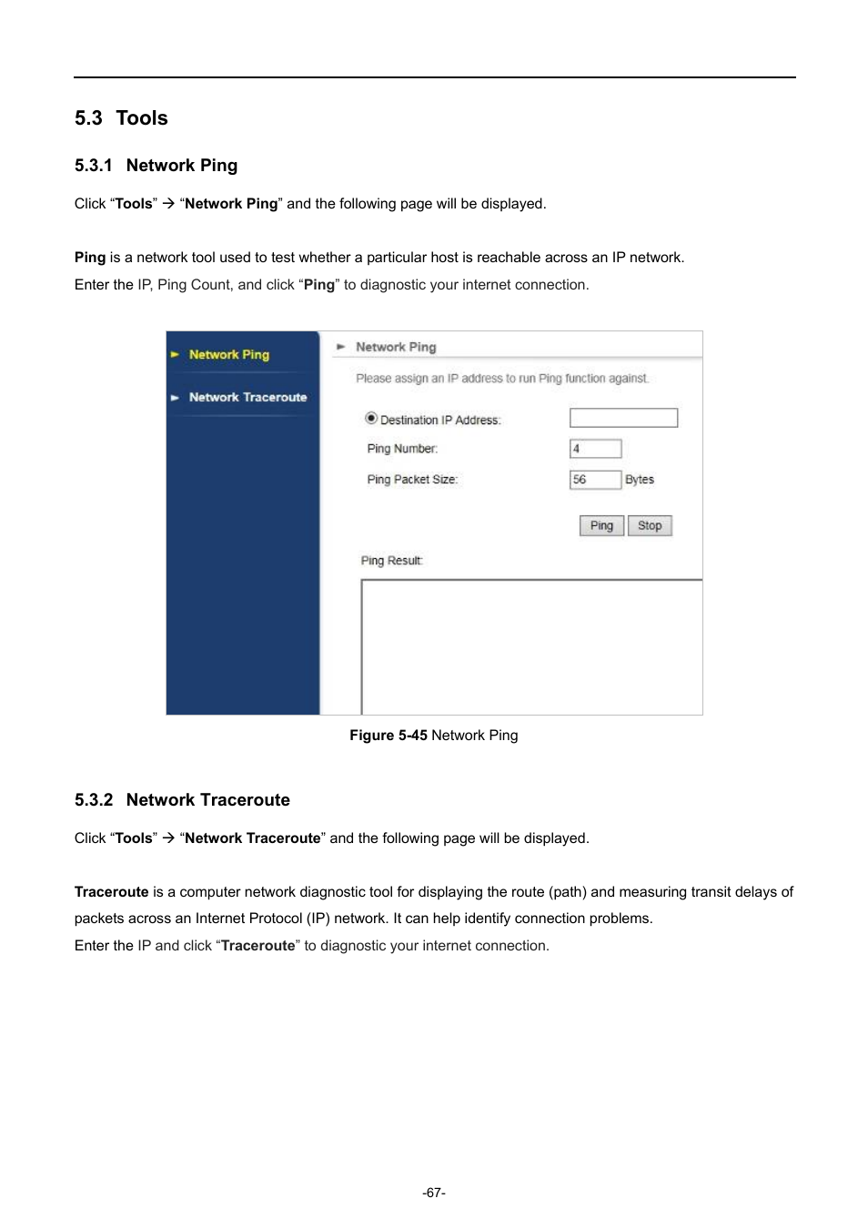 3 tools, 1 network ping, 2 network traceroute | Tools, Network ping, Network traceroute, Igure, Etwork | PLANET WNAP-7335 User Manual | Page 68 / 95