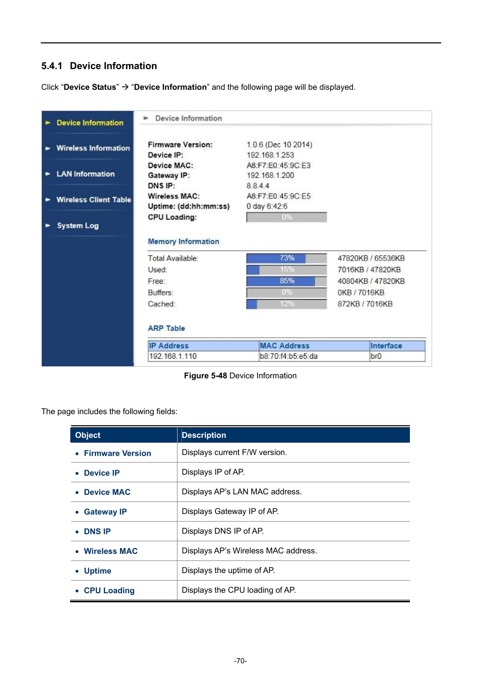 1 device information, Device information, Igure | Evice, Nformation | PLANET WNAP-7335 User Manual | Page 71 / 95