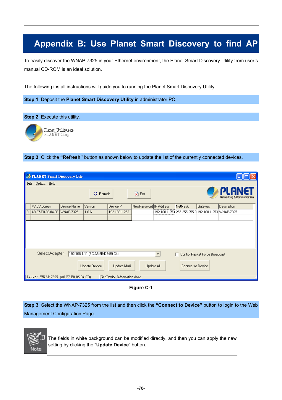 Appendix b: use planet smart discovery to find ap | PLANET WNAP-7335 User Manual | Page 79 / 95