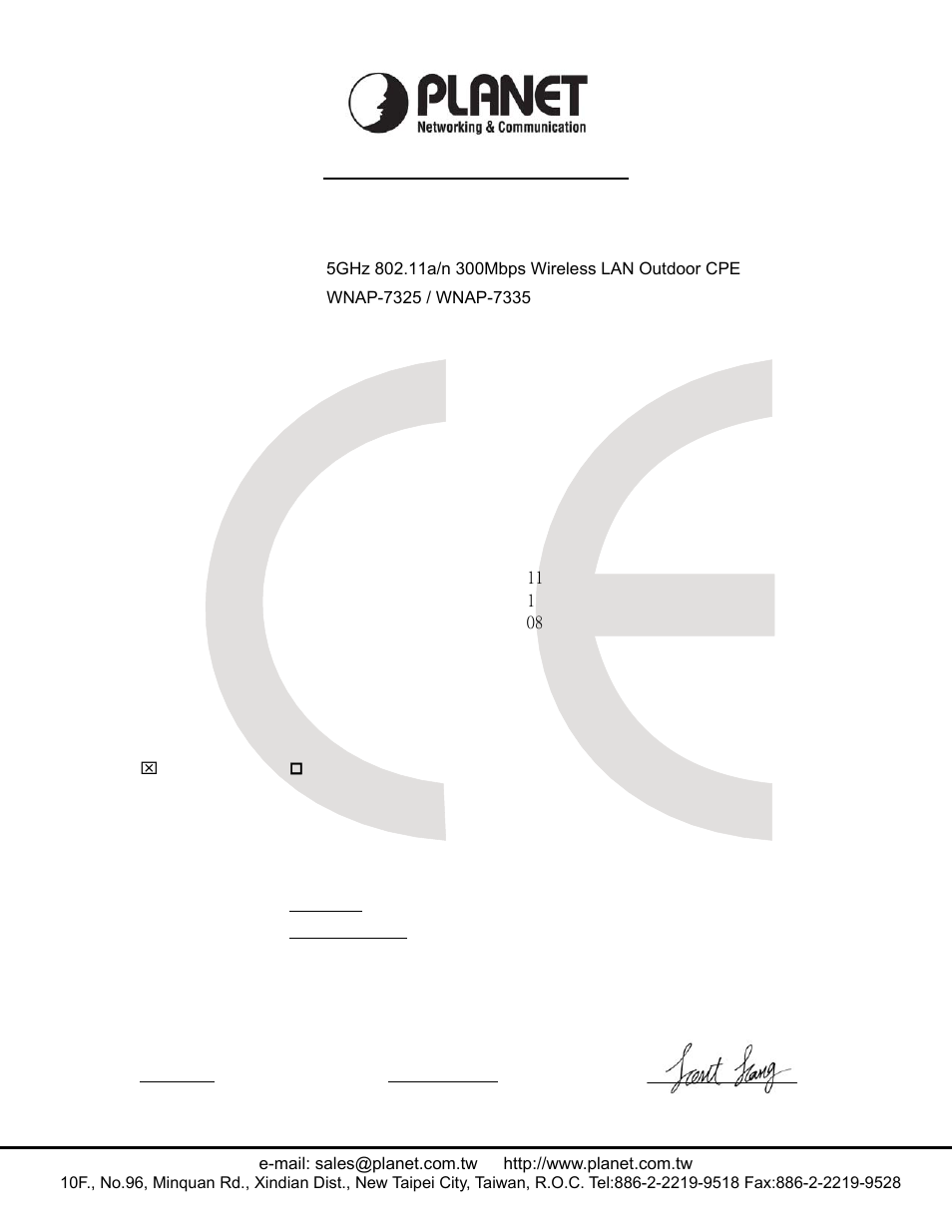 Ec declaration of conformity, Planet technology corporation | PLANET WNAP-7335 User Manual | Page 94 / 95