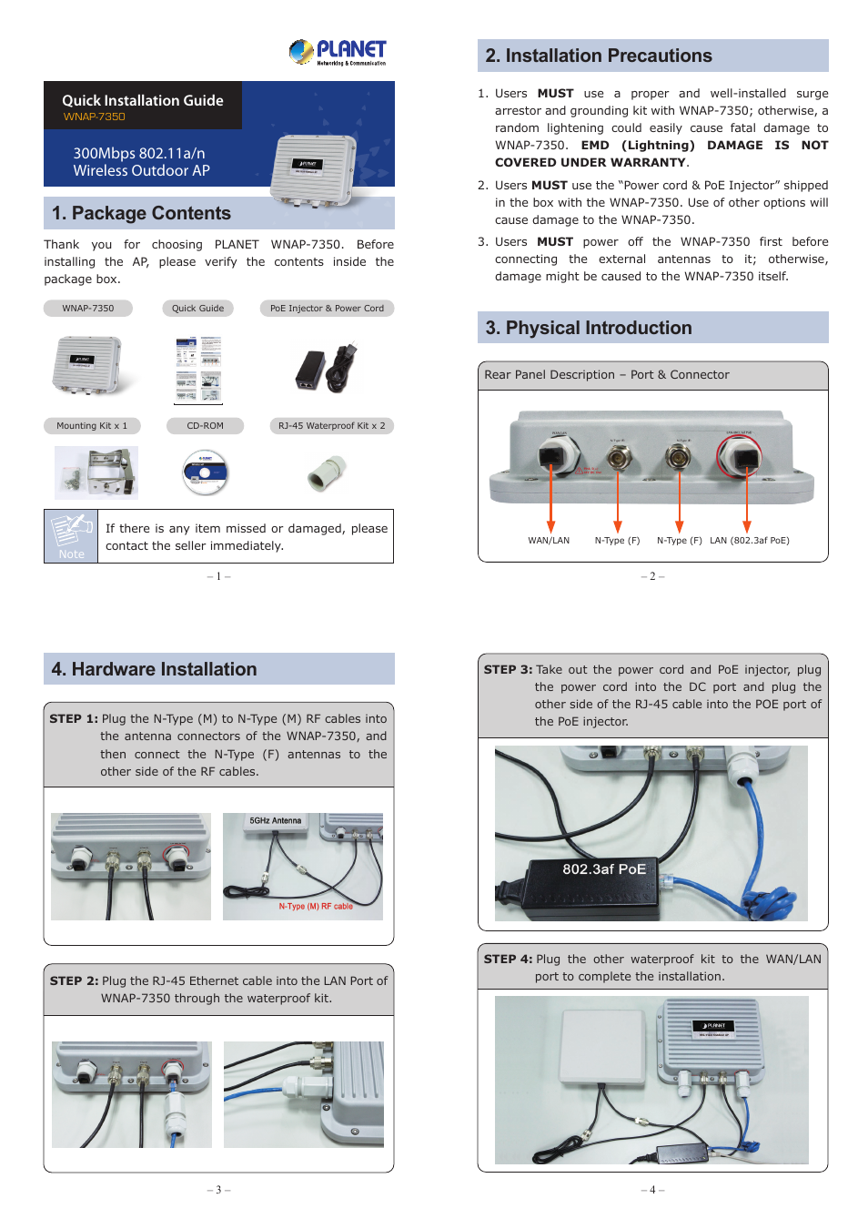 PLANET WNAP-7350 User Manual | 2 pages