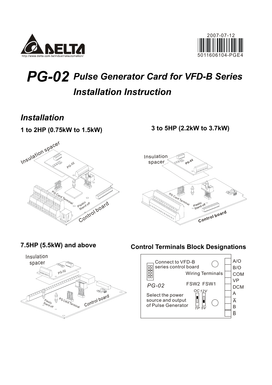 Delta Electronics Pulse Generator Card PG-02 User Manual | 4 pages