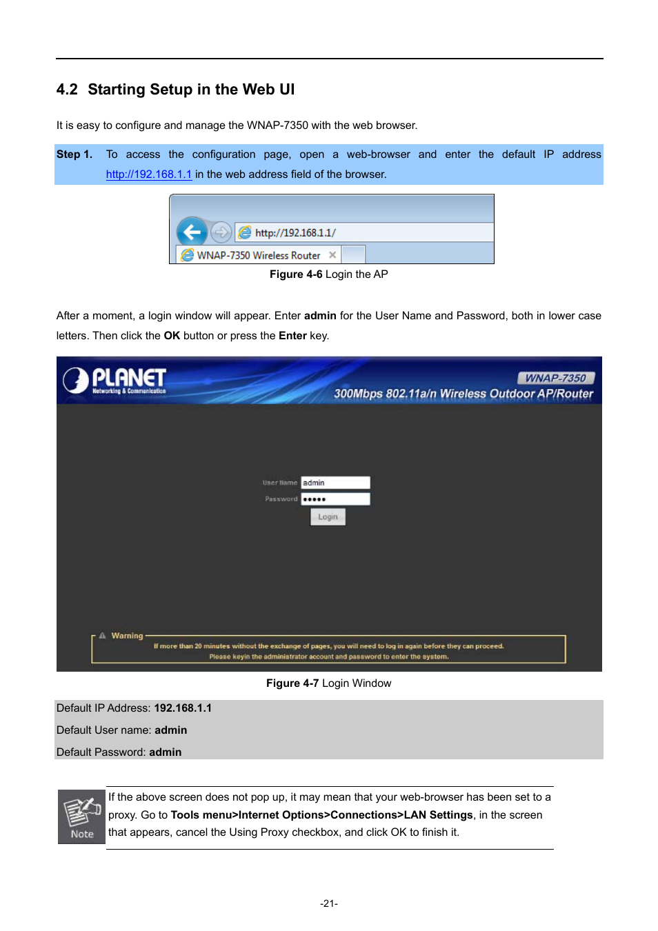 2 starting setup in the web ui, Starting setup in the web ui | PLANET WNAP-7350 User Manual | Page 28 / 103