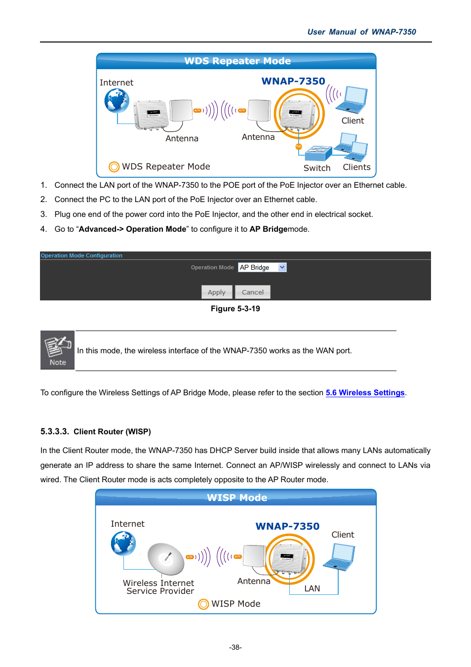 Client router (wisp), Wnap-7350 | PLANET WNAP-7350 User Manual | Page 45 / 103