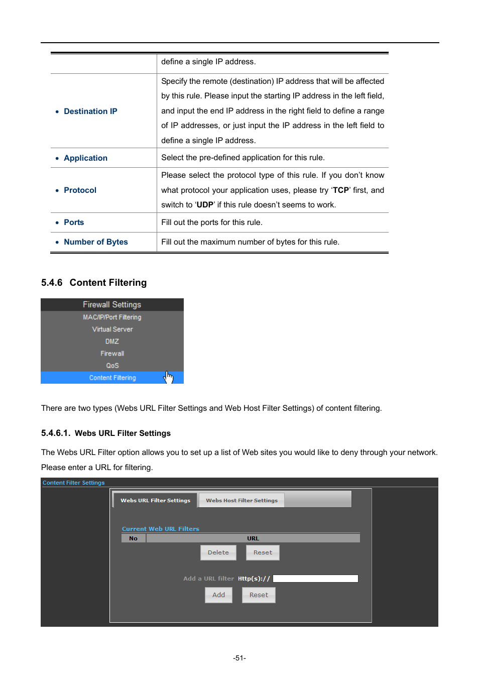 6 content filtering, Webs url filter settings | PLANET WNAP-7350 User Manual | Page 58 / 103