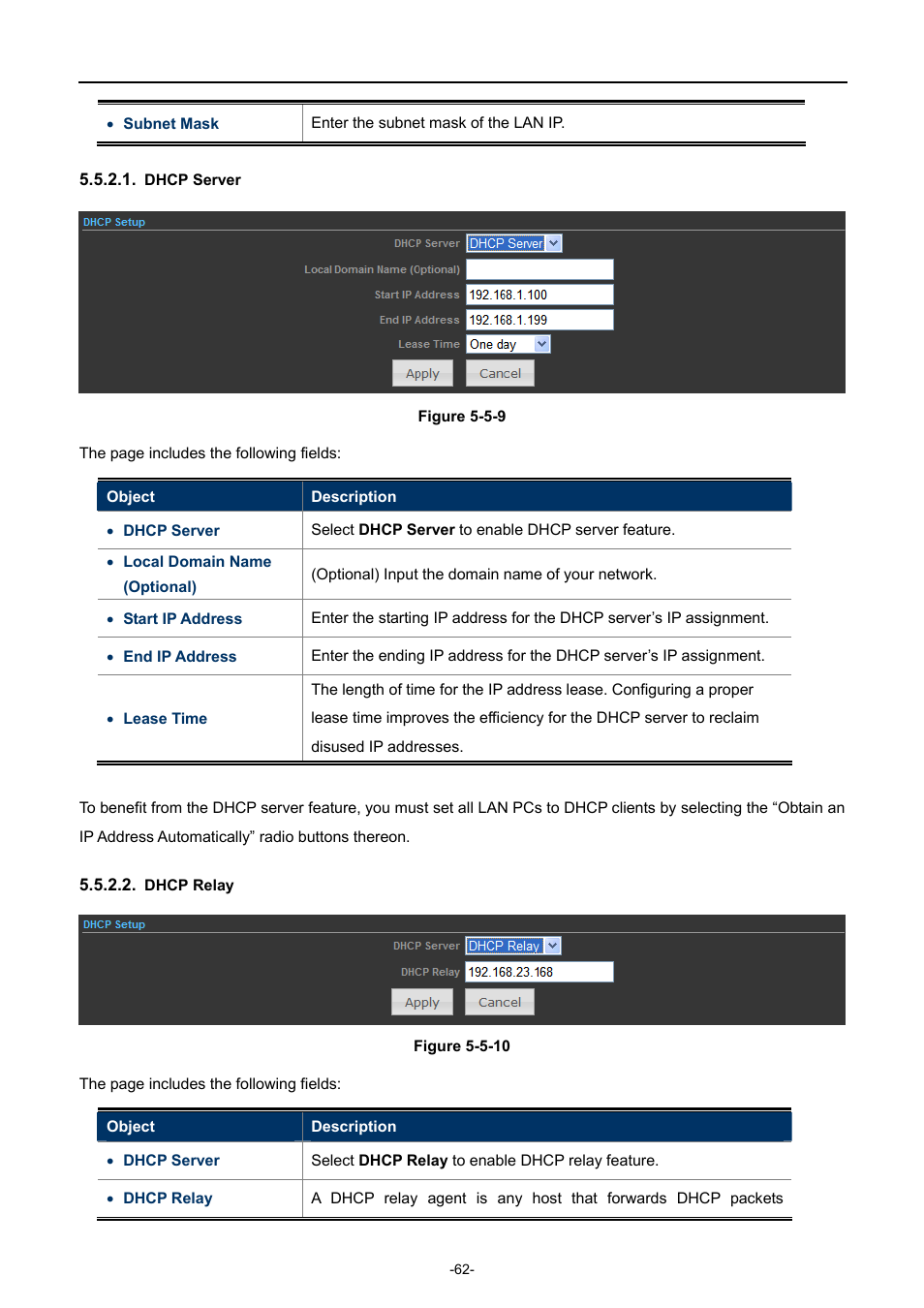 Dhcp server, Dhcp relay | PLANET WNAP-7350 User Manual | Page 69 / 103