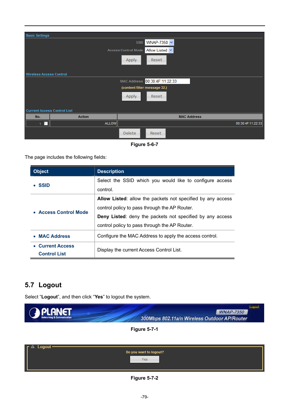 7 logout, Logout | PLANET WNAP-7350 User Manual | Page 86 / 103