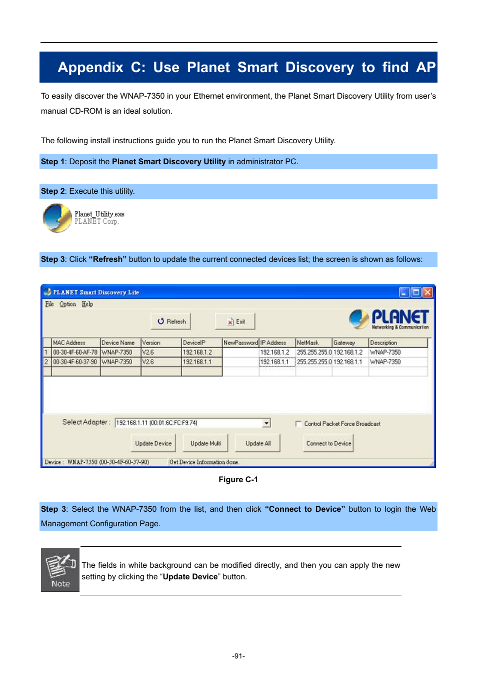 Appendix c: use planet smart discovery to find ap | PLANET WNAP-7350 User Manual | Page 98 / 103