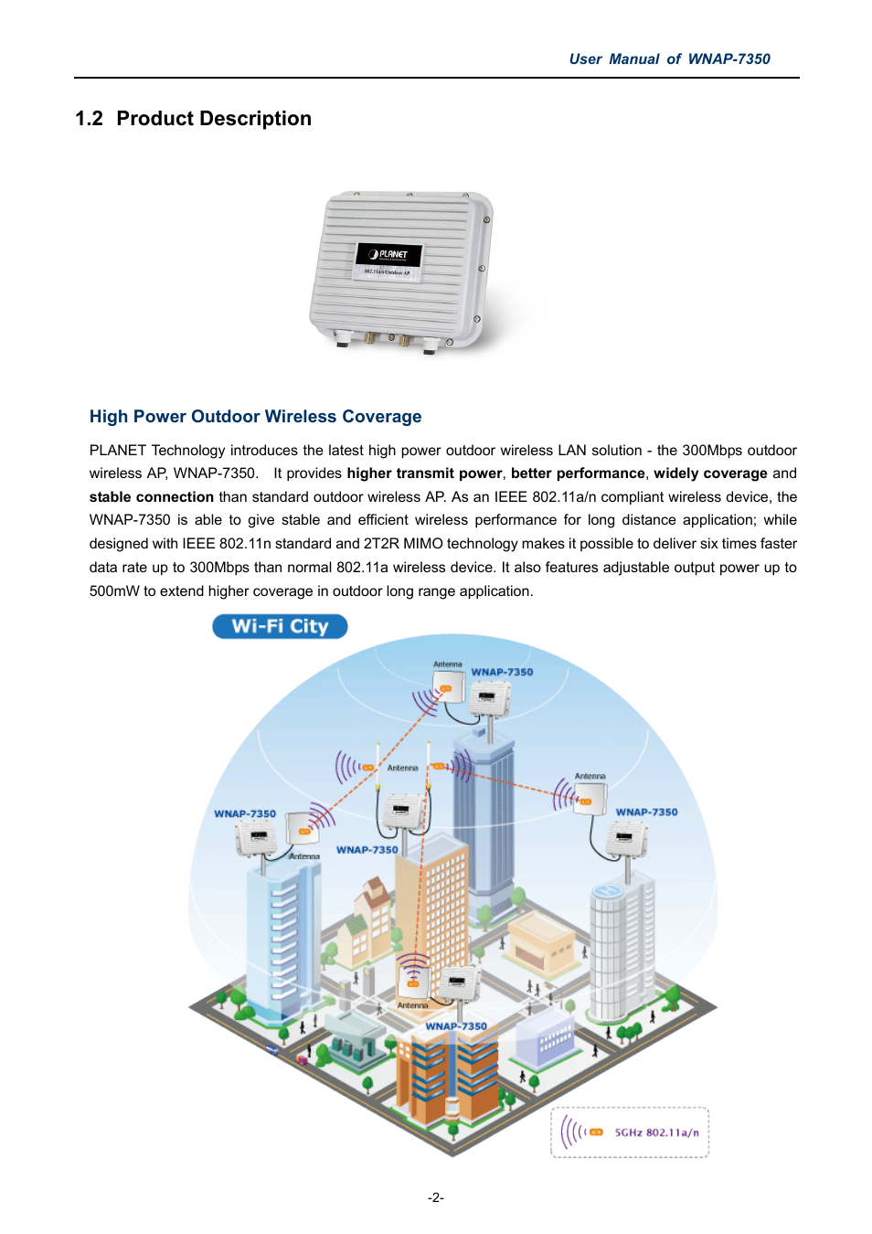 2 product description, Product description | PLANET WNAP-7350 User Manual | Page 9 / 103