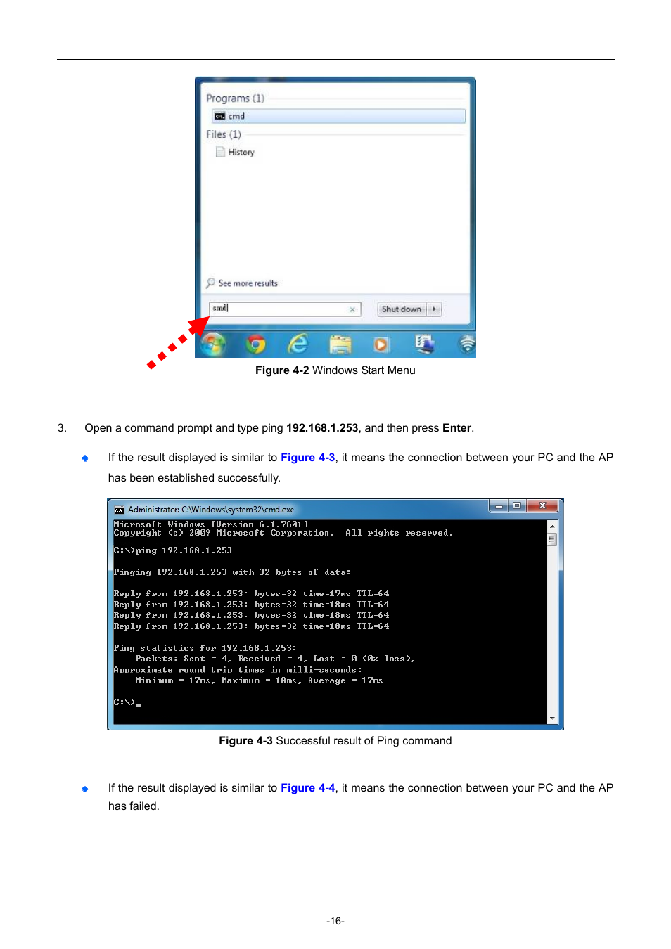 Igure, Indows, Tart | Uccessful result of, Ing command | PLANET WNAP-C3220 User Manual | Page 24 / 79