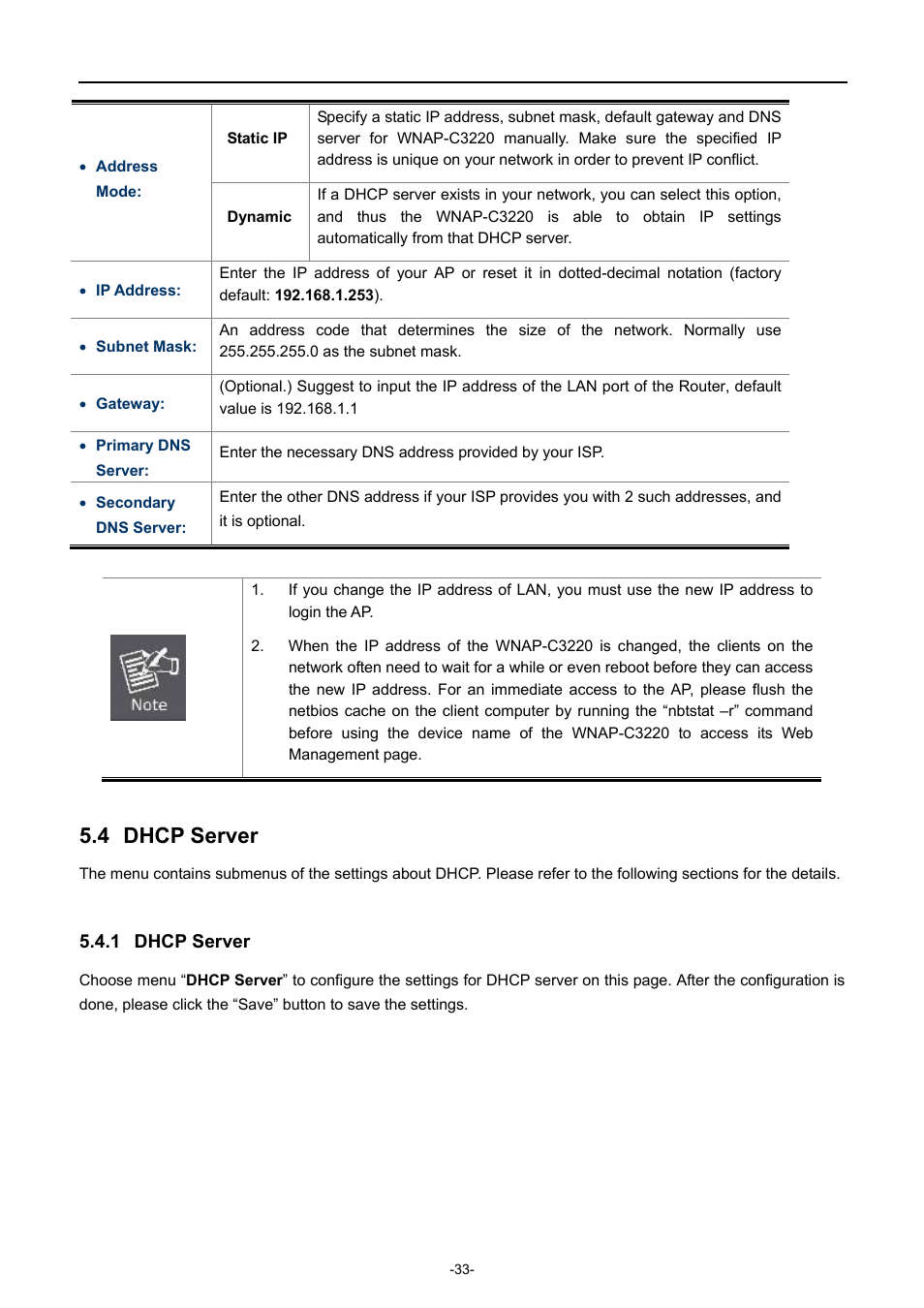 4 dhcp server, 1 dhcp server, Dhcp server | PLANET WNAP-C3220 User Manual | Page 41 / 79