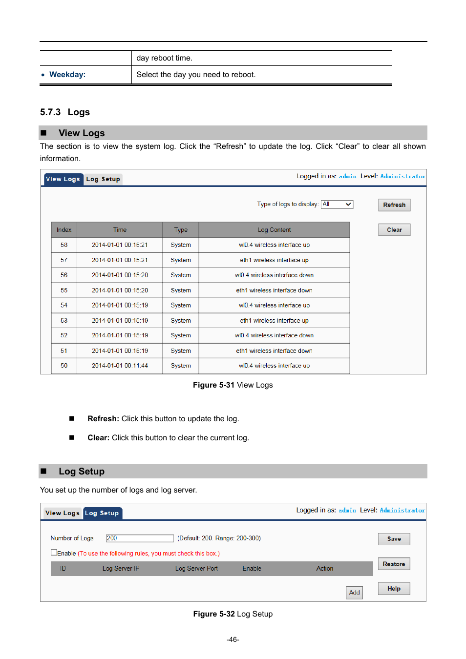 3 logs, Logs, Igure | Etup | PLANET WNAP-C3220 User Manual | Page 54 / 79