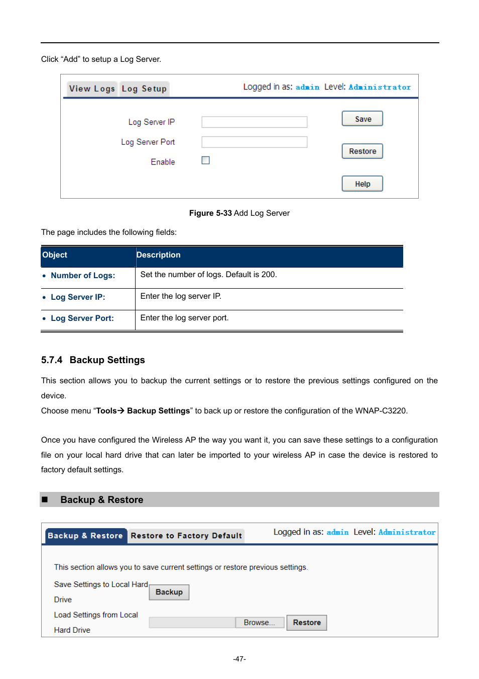 4 backup settings, Backup settings, Igure | Erver | PLANET WNAP-C3220 User Manual | Page 55 / 79