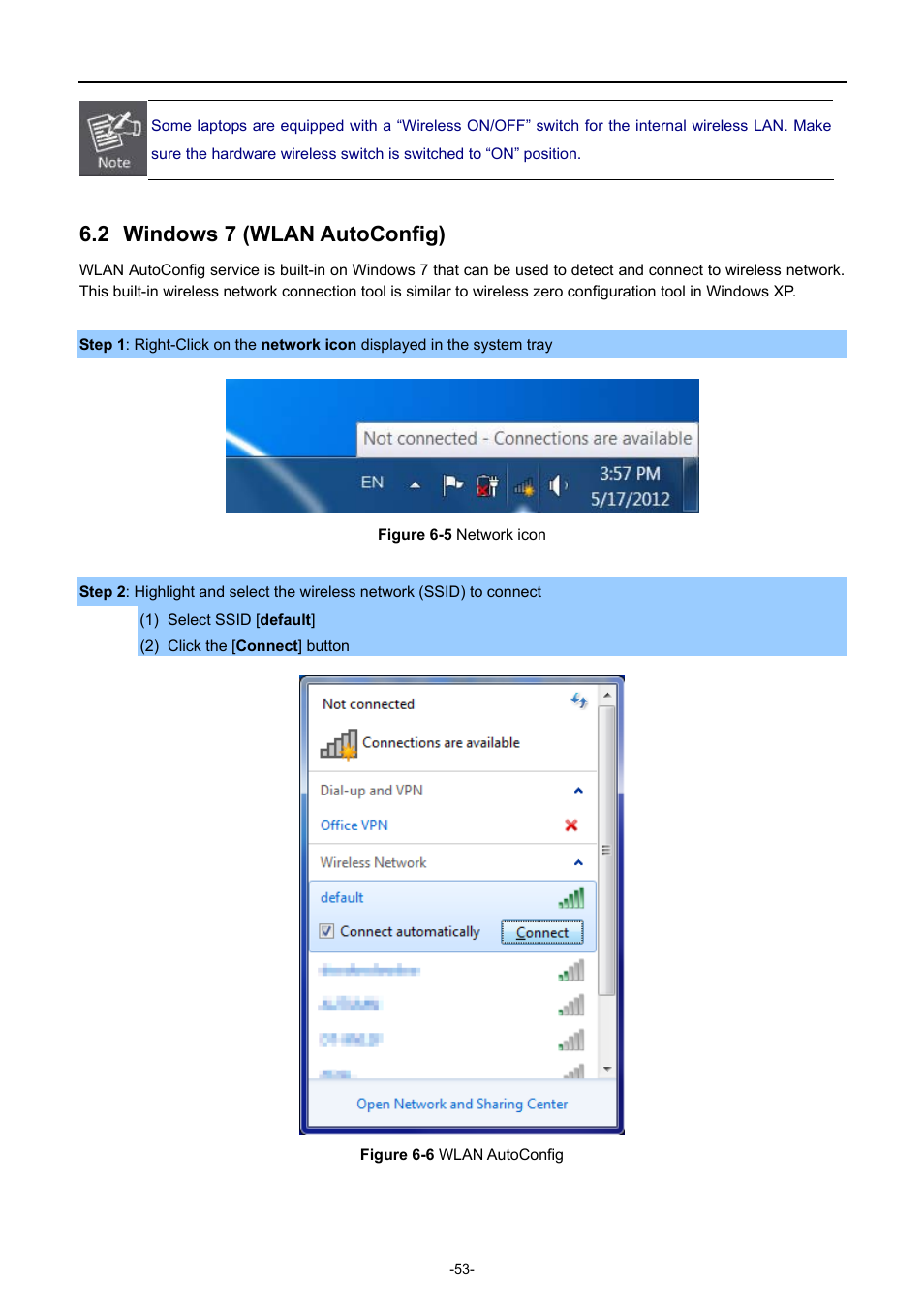 2 windows 7 (wlan autoconfig), Windows 7 (wlan autoconfig), Igure | Etwork icon, Wlan, Onfig | PLANET WNAP-C3220 User Manual | Page 61 / 79