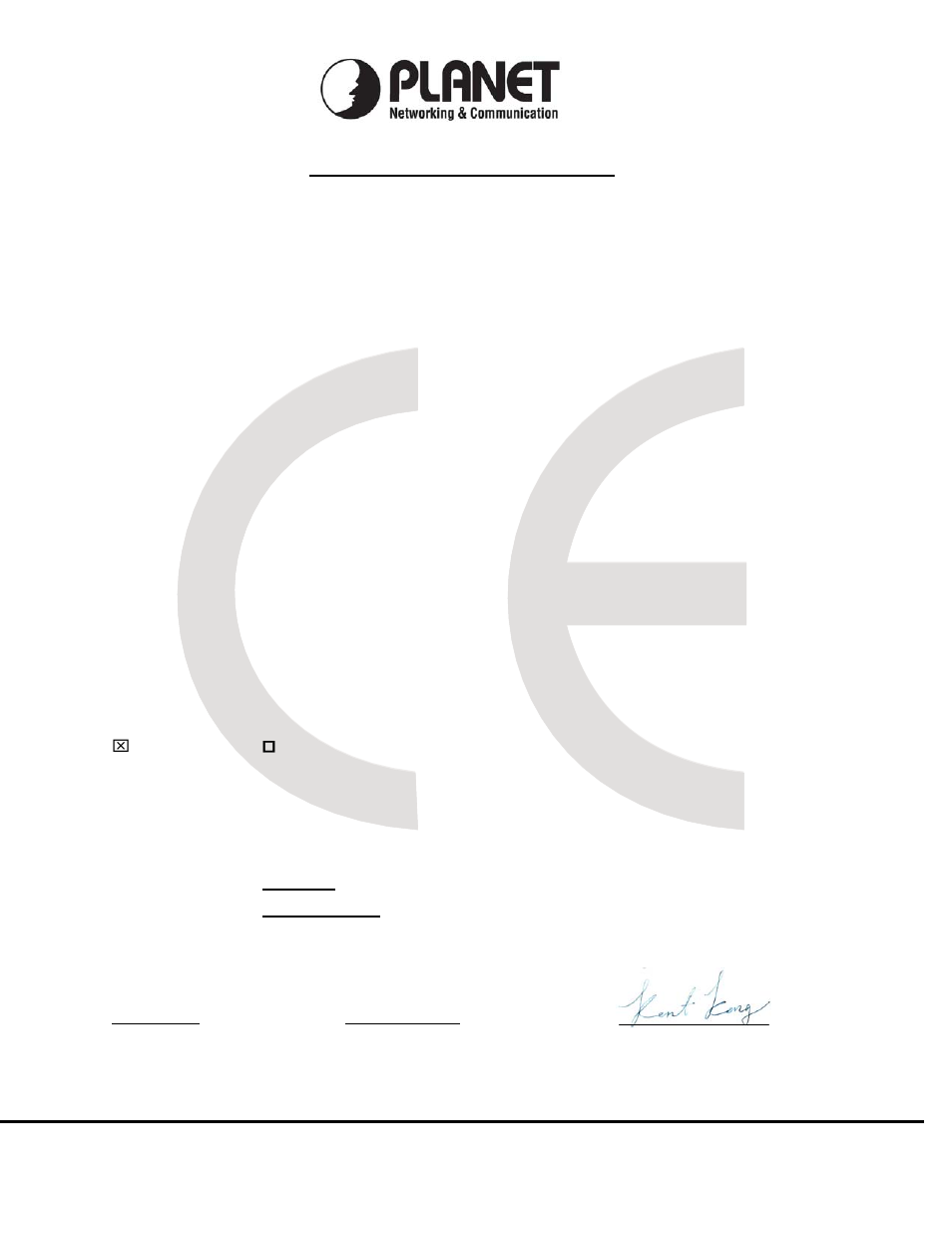 Ec declaration of conformity, Planet technology corporation | PLANET WNAP-C3220 User Manual | Page 78 / 79