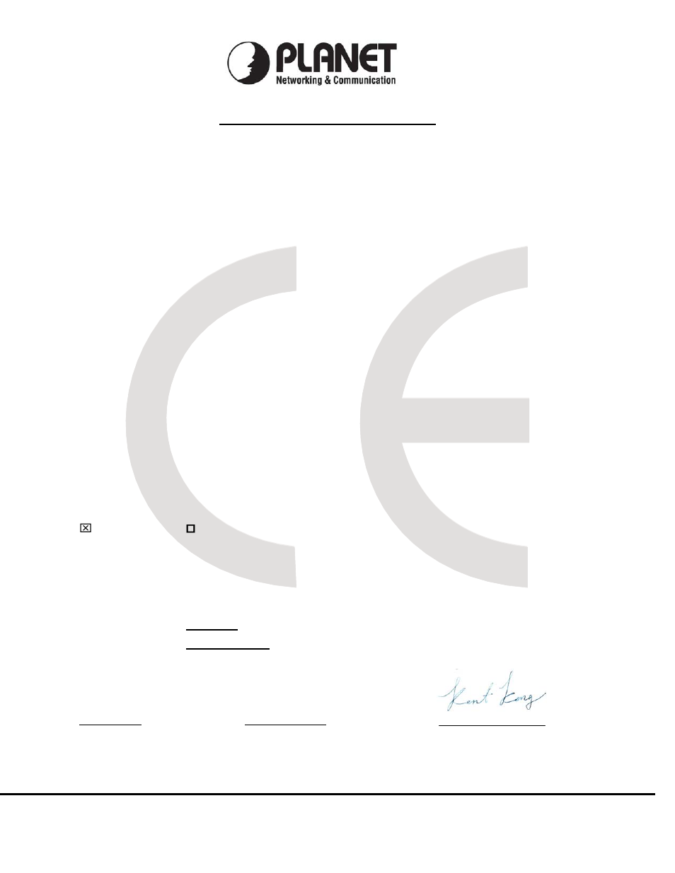 Ec declaration of conformity, Planet technology corporation | PLANET WNAP-C3220 User Manual | Page 62 / 63