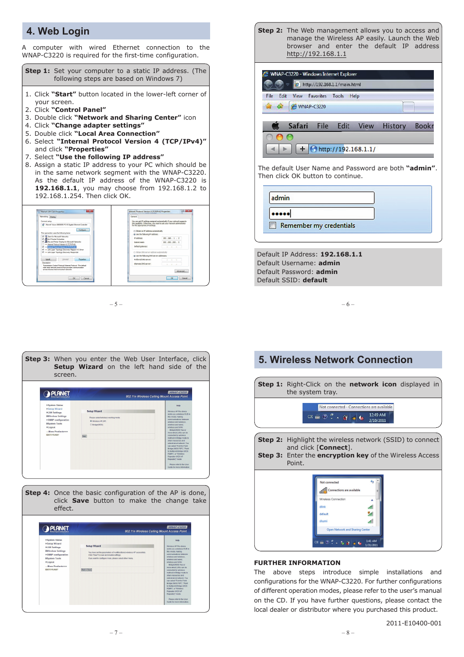 Web login 5. wireless network connection | PLANET WNAP-C3220 User Manual | Page 2 / 2