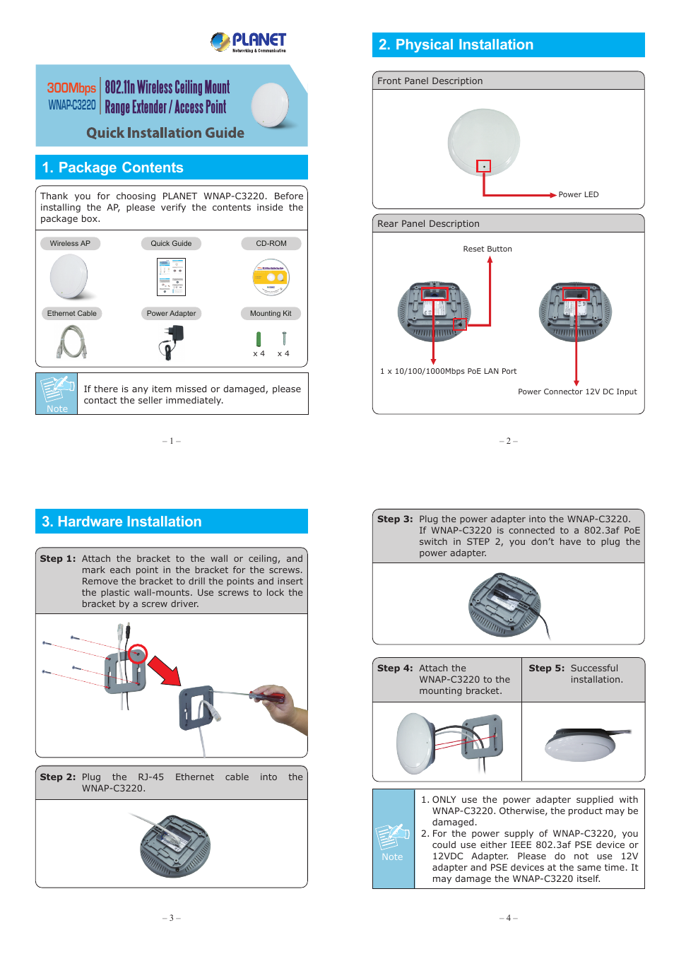 PLANET WNAP-C3220 User Manual | 2 pages