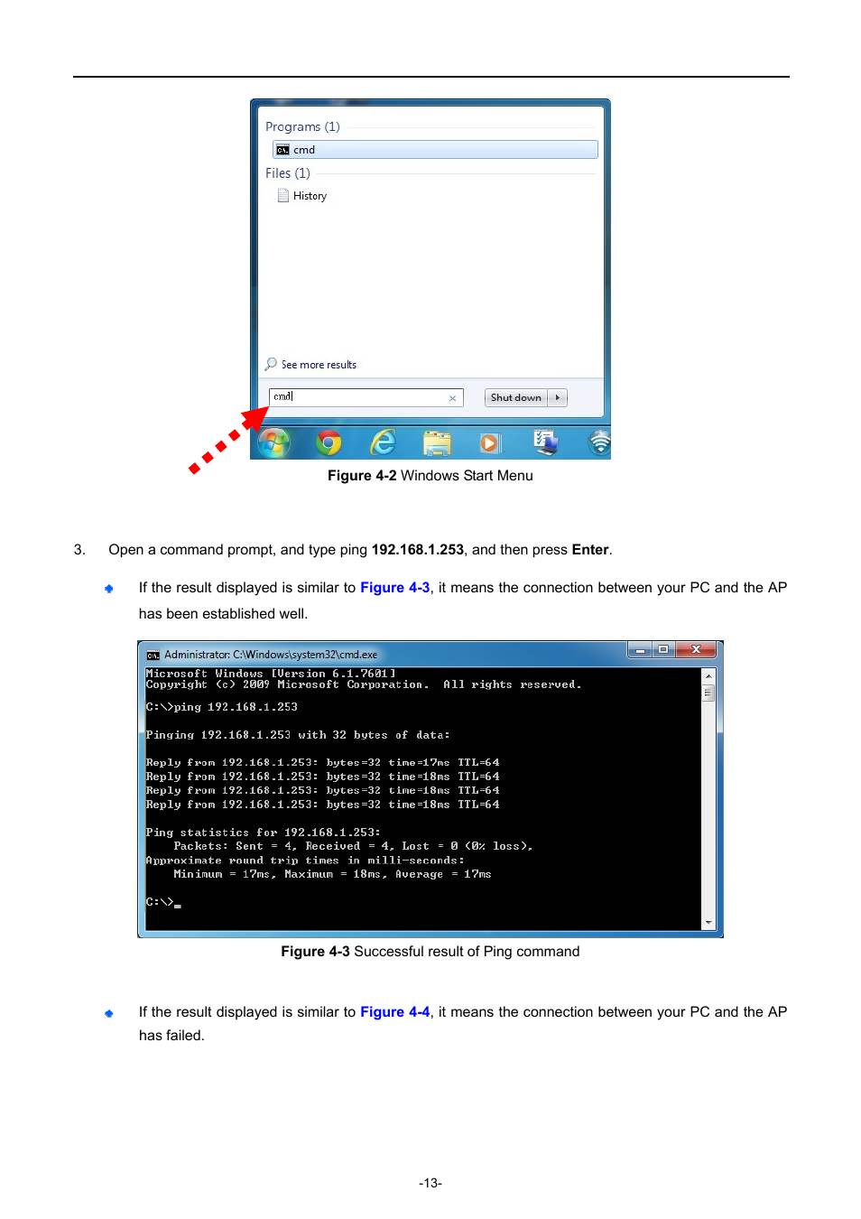 Igure, Indows, Tart | Uccessful result of, Ing command | PLANET WNAP-W2200 User Manual | Page 21 / 63