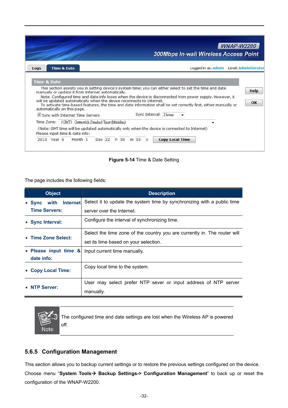 5 configuration management, Configuration management, Igure | Etting | PLANET WNAP-W2200 User Manual | Page 40 / 63