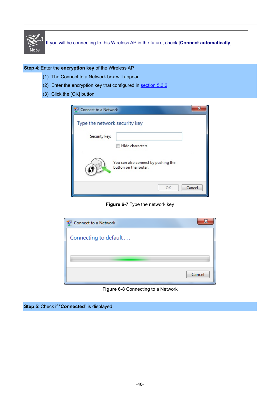 Igure, Ype the network key, Onnecting to a | Etwork | PLANET WNAP-W2200 User Manual | Page 48 / 63
