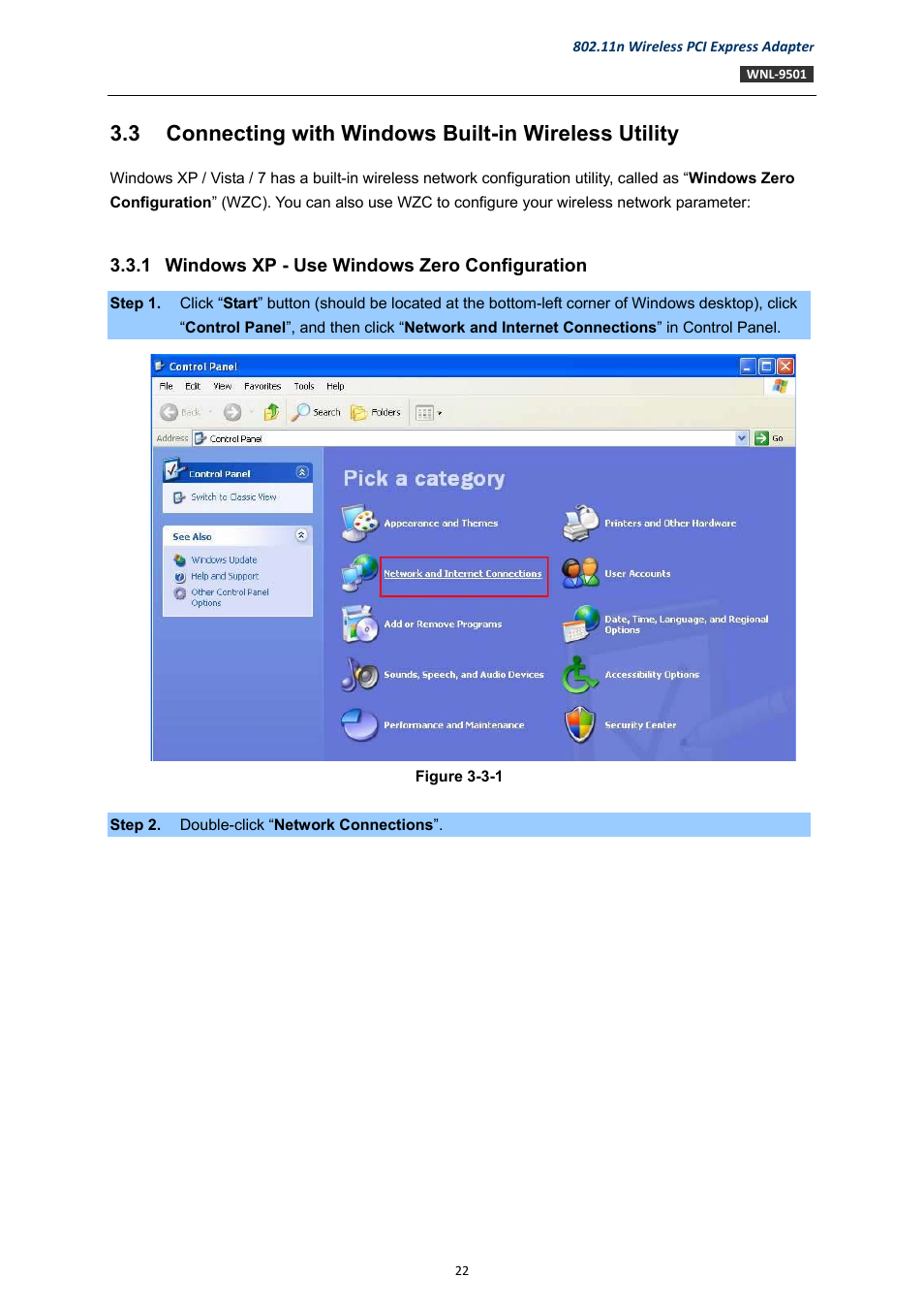 1 windows xp - use windows zero configuration, Connecting with windows built-in wireless utility, Windows xp - use windows zero configuration | PLANET WNL-9501 User Manual | Page 22 / 45