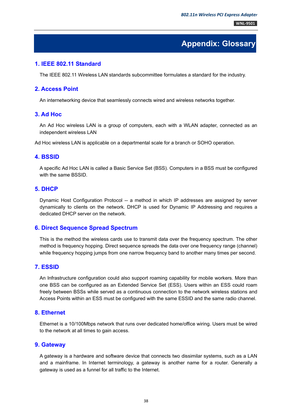 Appendix: glossary | PLANET WNL-9501 User Manual | Page 38 / 45