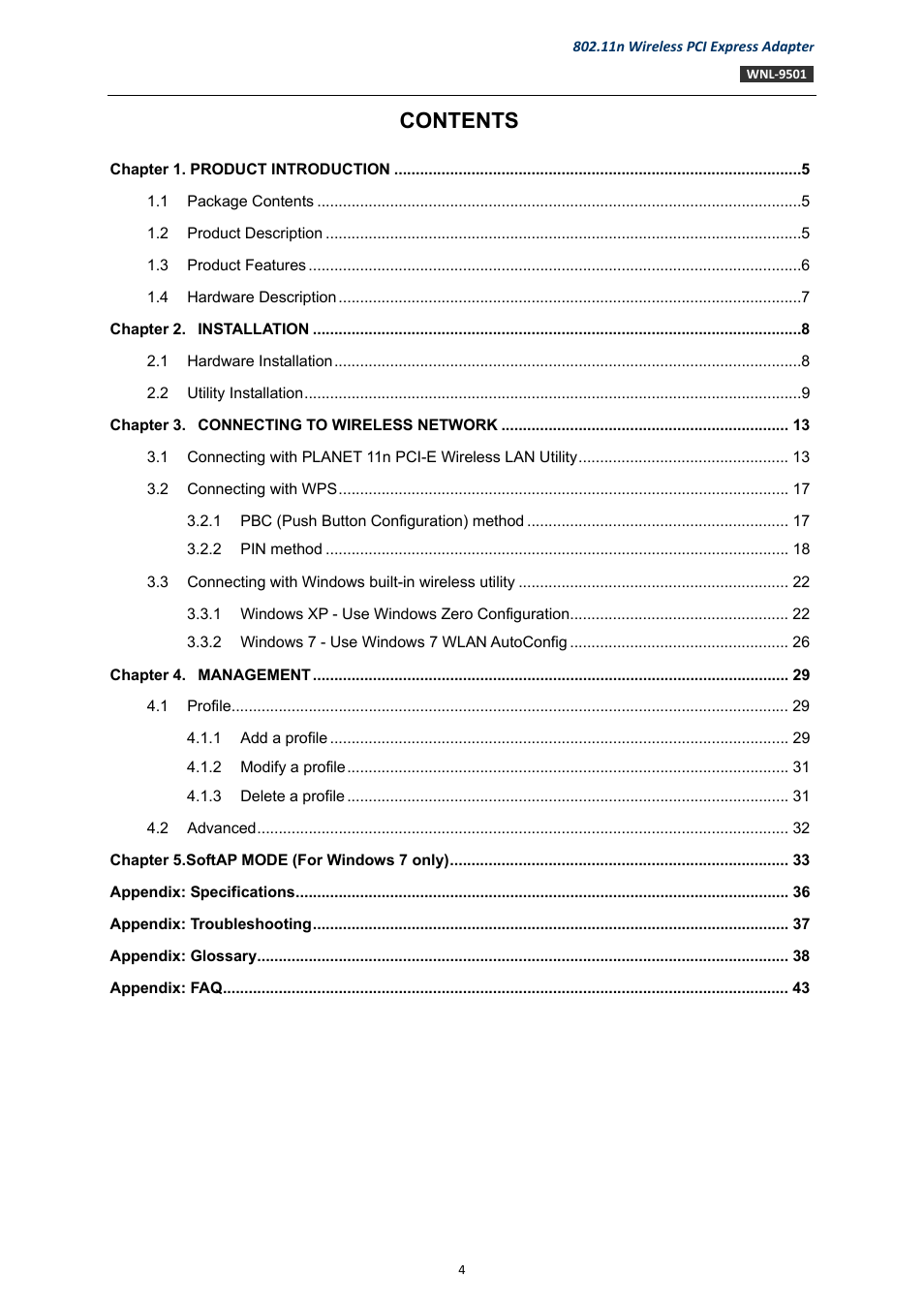 PLANET WNL-9501 User Manual | Page 4 / 45