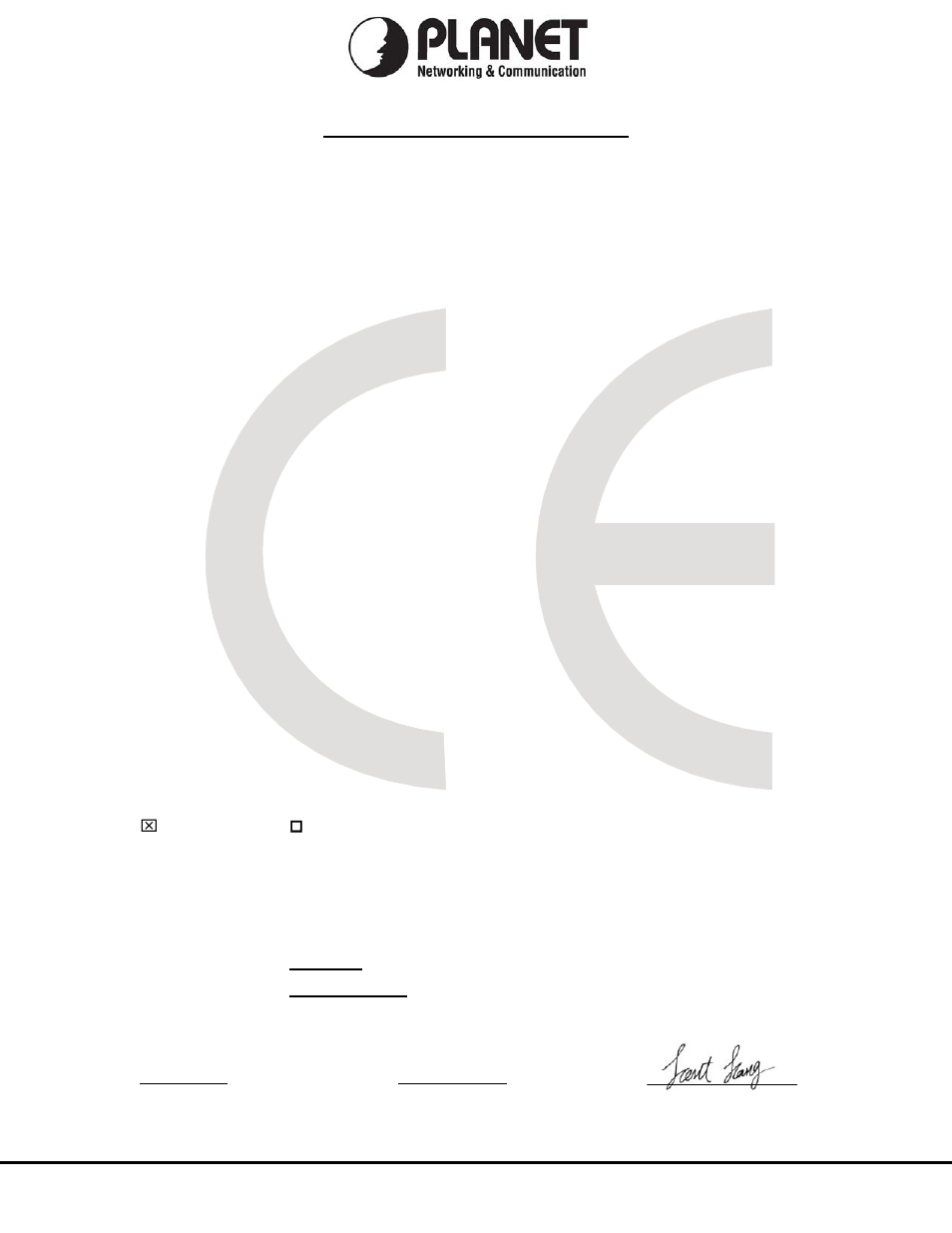 Ec declaration of conformity, Planet technology corporation | PLANET WNL-9501 User Manual | Page 44 / 45