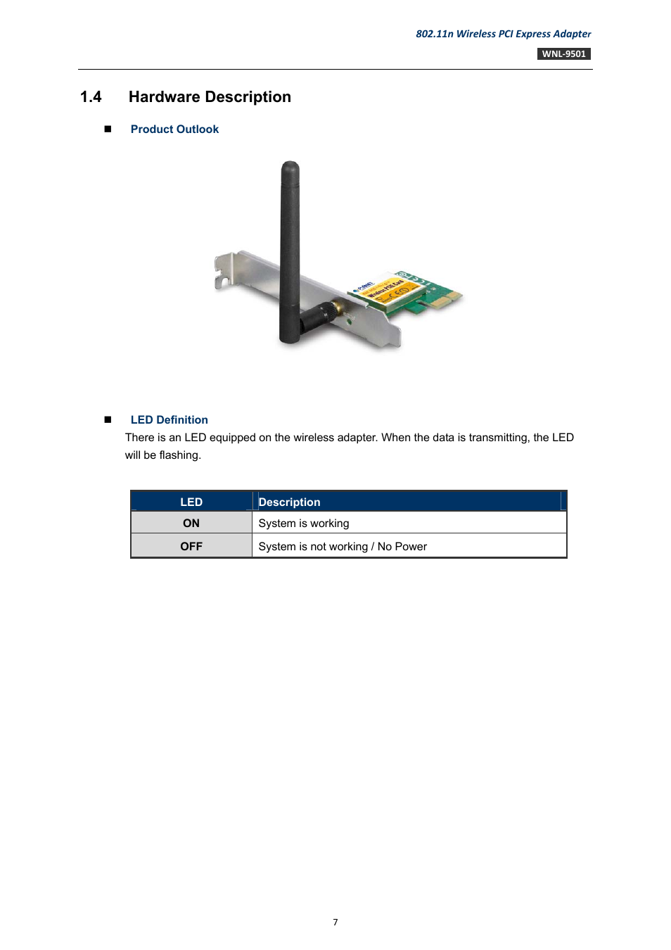 4 hardware description, Hardware description | PLANET WNL-9501 User Manual | Page 7 / 45