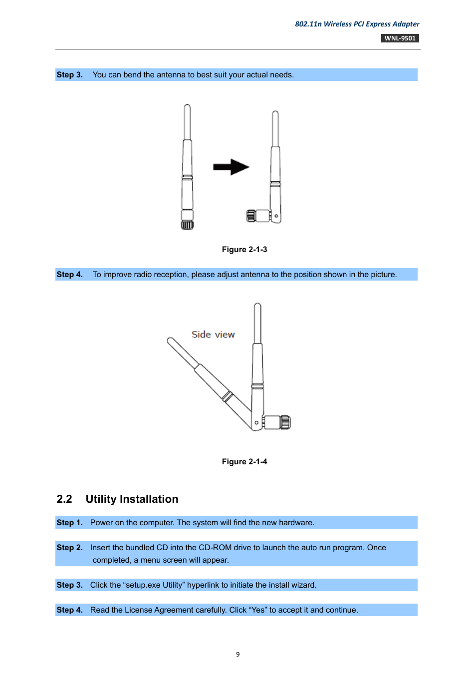 2 utility installation, Utility installation | PLANET WNL-9501 User Manual | Page 9 / 45