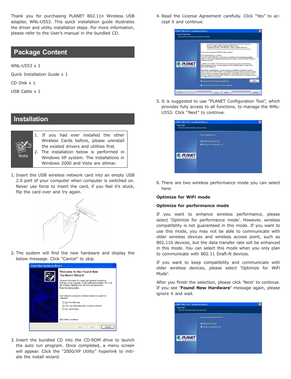 PLANET WNL-U553 User Manual | 2 pages