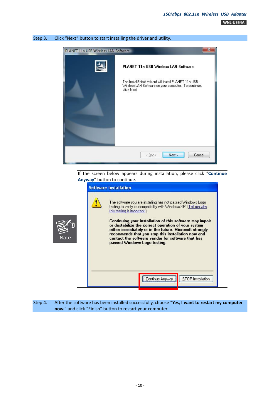 PLANET WNL-U554A User Manual | Page 10 / 63