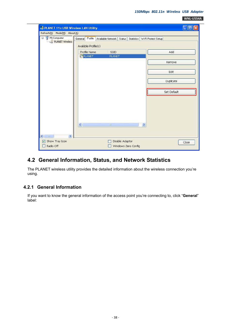 1 general information, General information | PLANET WNL-U554A User Manual | Page 38 / 63