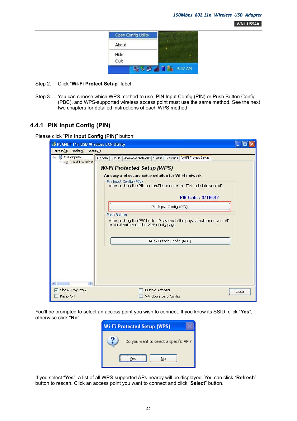 1 pin input config (pin), Pin input config (pin) | PLANET WNL-U554A User Manual | Page 42 / 63