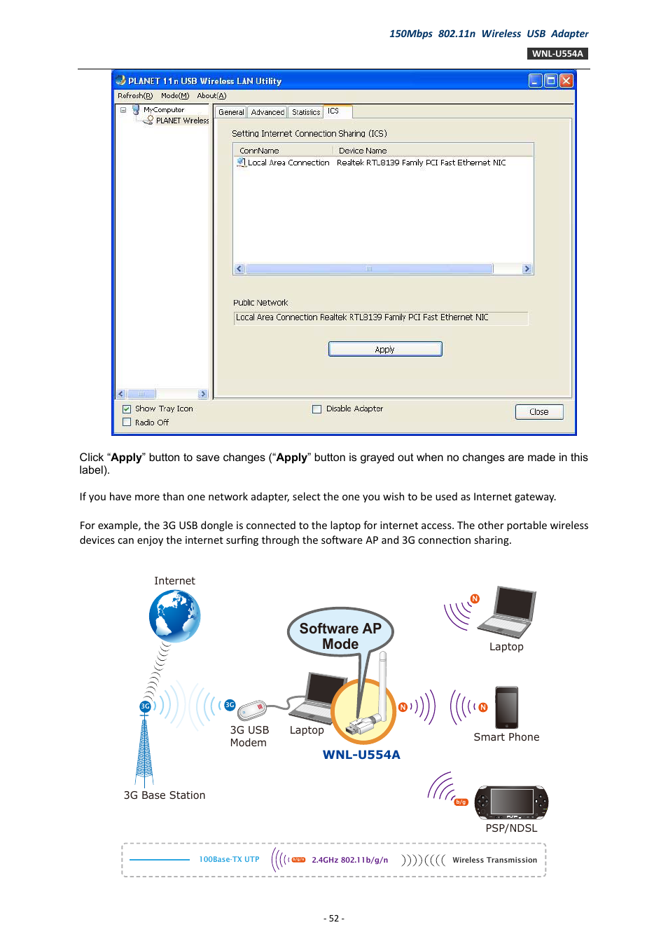 Software ap mode | PLANET WNL-U554A User Manual | Page 52 / 63