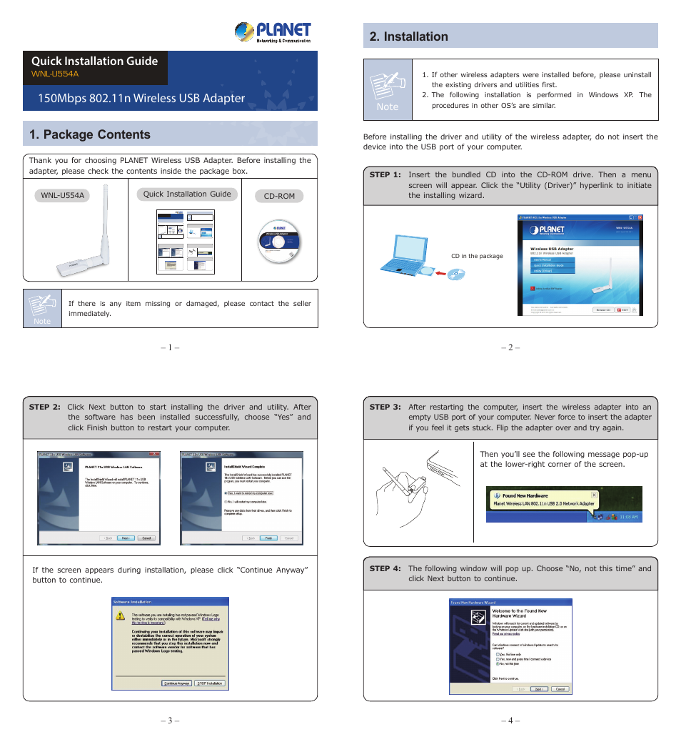 PLANET WNL-U554A User Manual | 2 pages