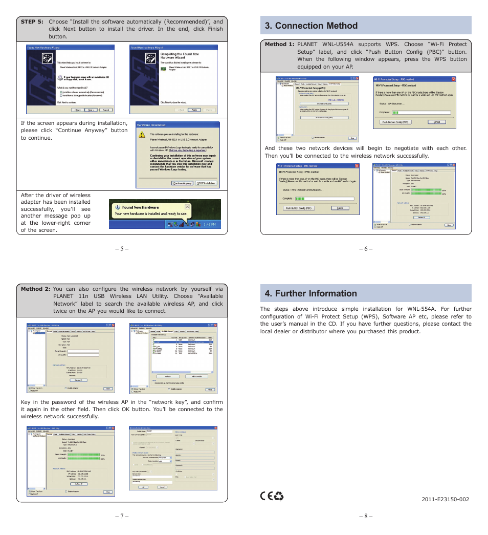 Connection method, Further information | PLANET WNL-U554A User Manual | Page 2 / 2