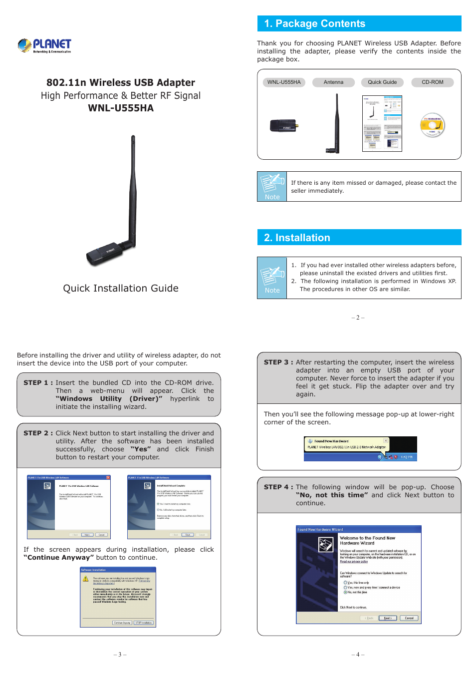 PLANET WNL-U555HA User Manual | 2 pages