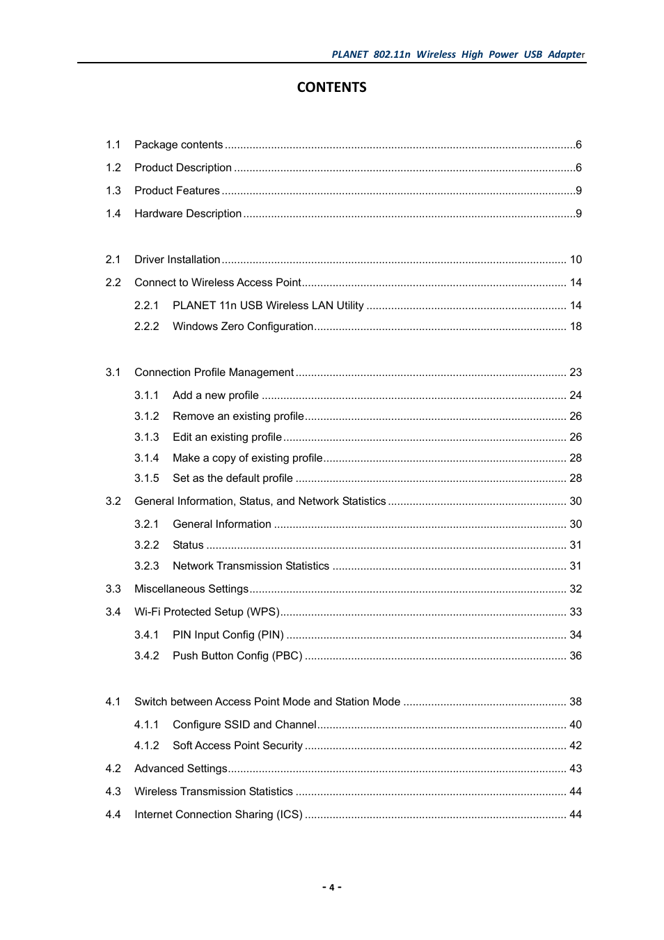 PLANET WNL-U555HA User Manual | Page 4 / 54