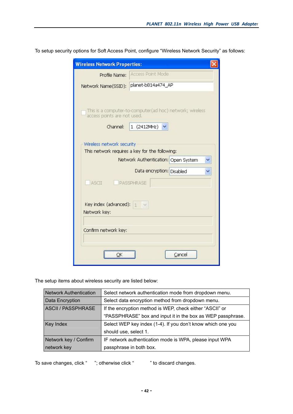 2 soft access point security, Soft access point security | PLANET WNL-U555HA User Manual | Page 42 / 54