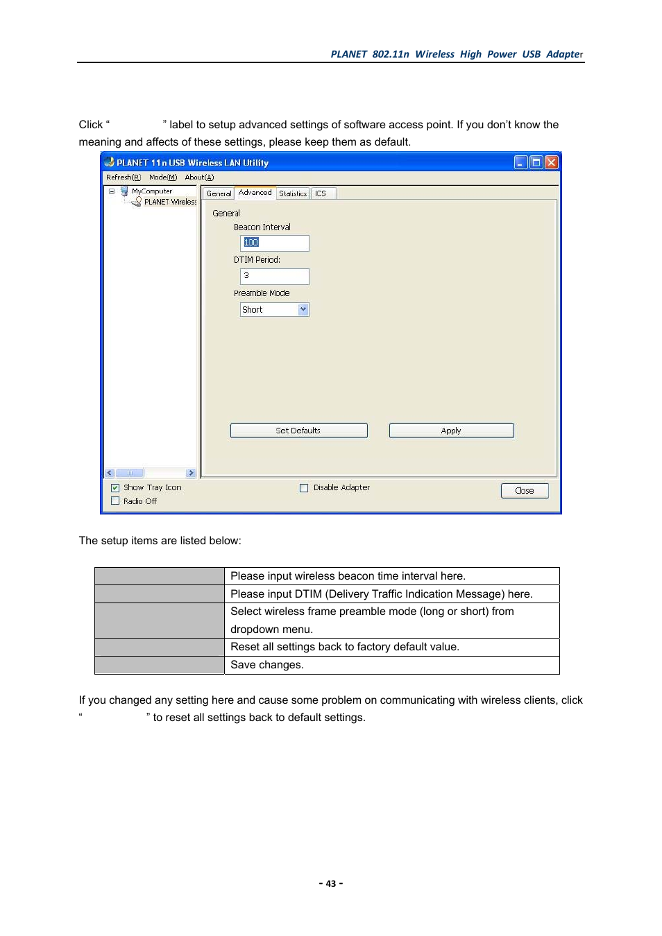 2 advanced settings, Advanced settings | PLANET WNL-U555HA User Manual | Page 43 / 54