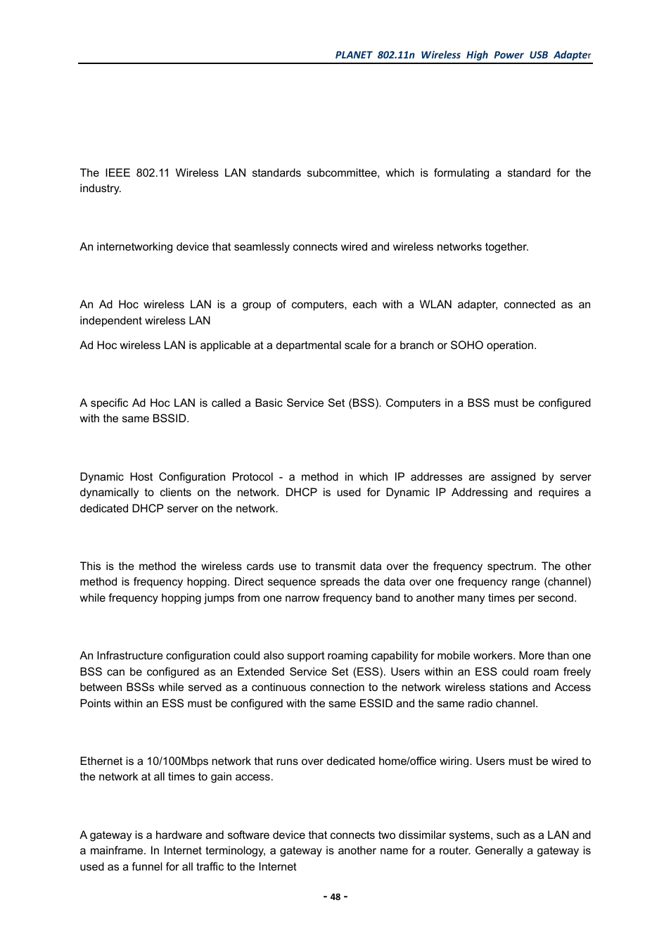 Appendix: glossary | PLANET WNL-U555HA User Manual | Page 48 / 54