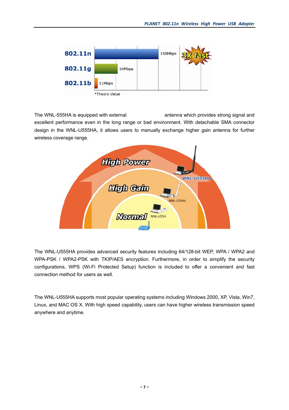 PLANET WNL-U555HA User Manual | Page 7 / 54