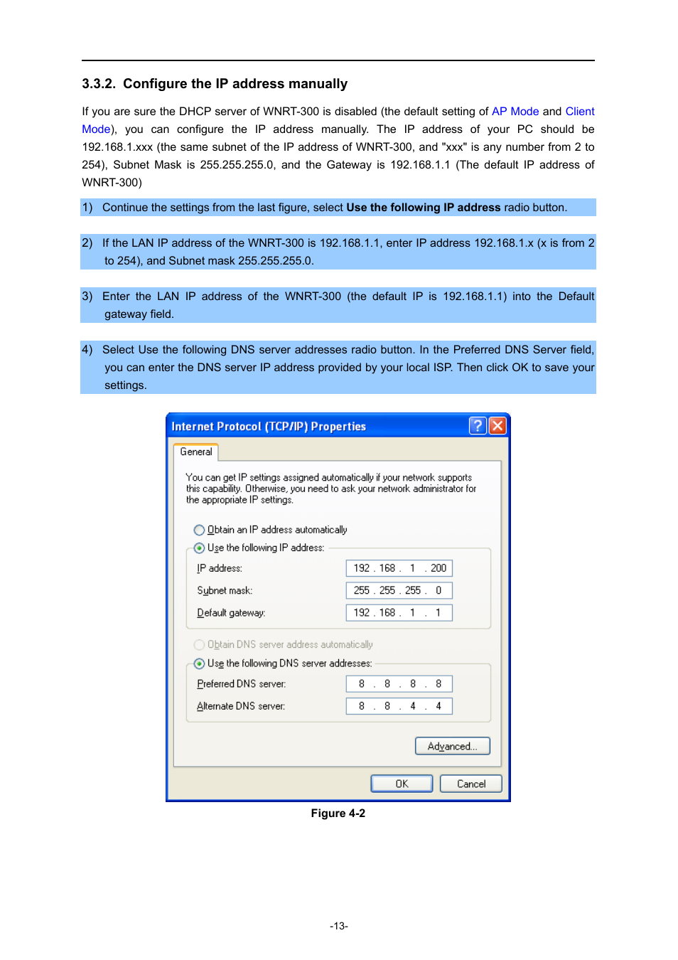 Configure the ip address manually | PLANET WNRT-300 User Manual | Page 19 / 76