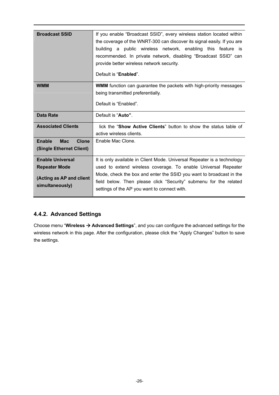 Advanced settings | PLANET WNRT-300 User Manual | Page 32 / 76