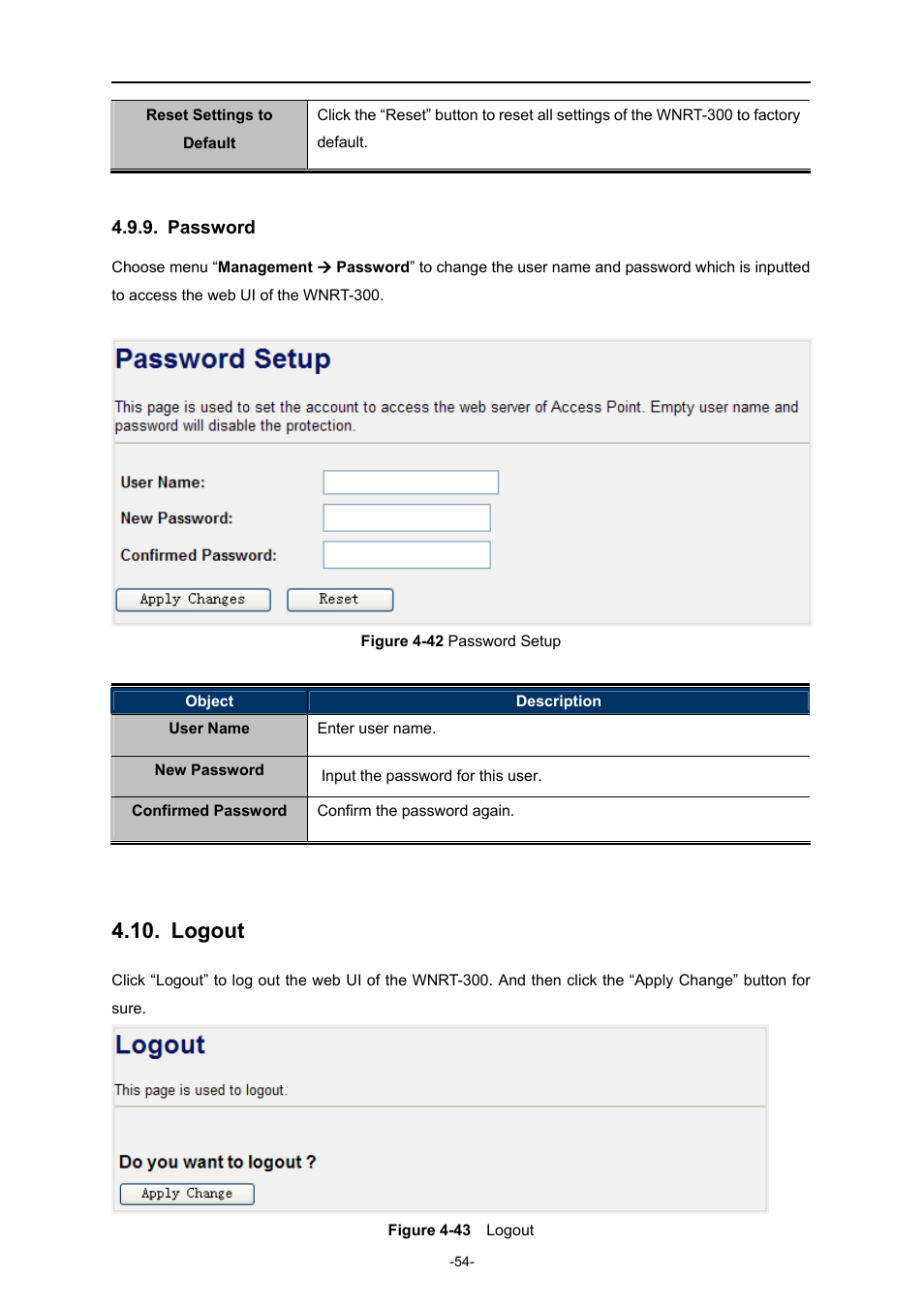 Password, Logout | PLANET WNRT-300 User Manual | Page 60 / 76