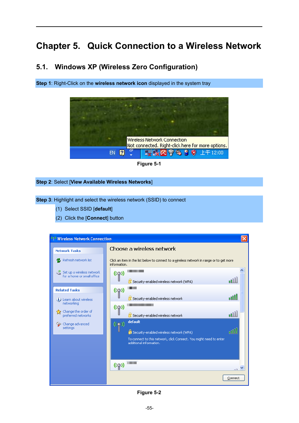 Chapter 5. quick connection to a wireless network, Windows xp (wireless zero configuration) | PLANET WNRT-300 User Manual | Page 61 / 76