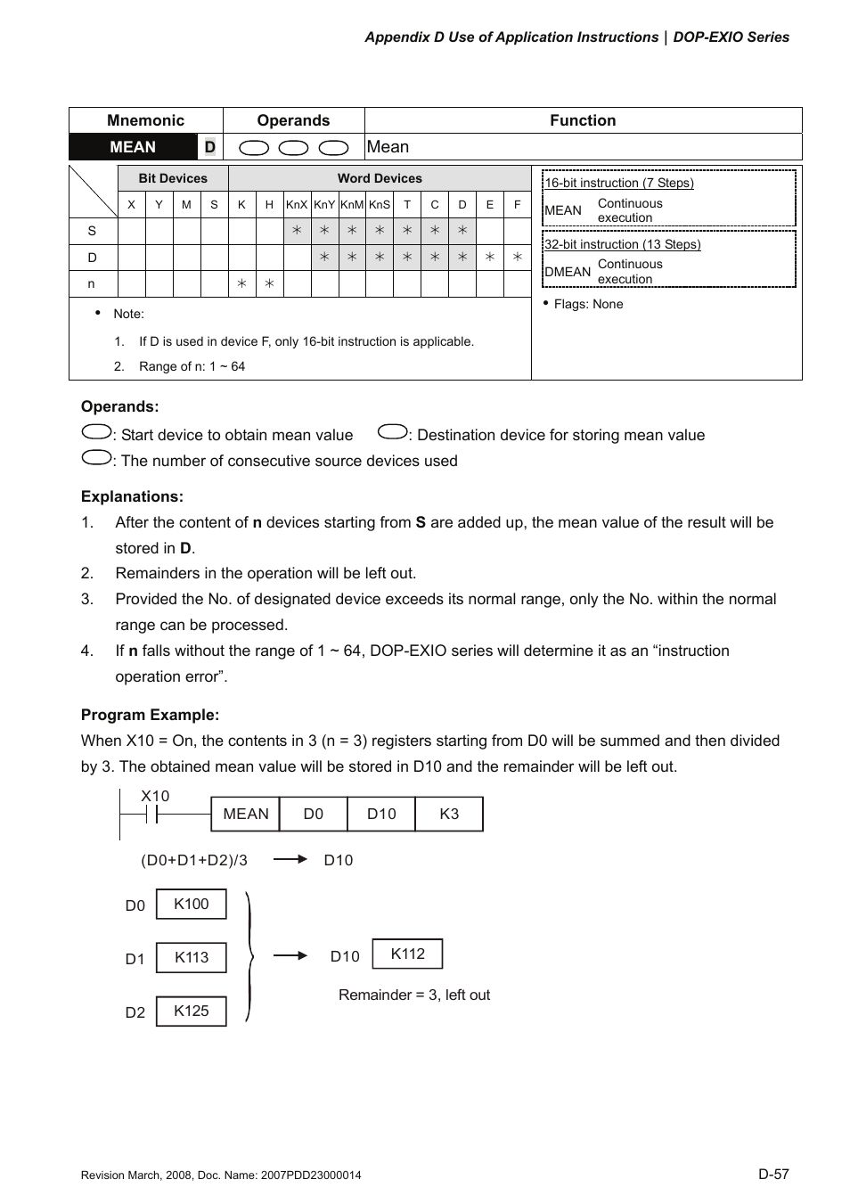 Mean | Delta Electronics Extension Digital I/O Module DOP-EXIO14RAE User Manual | Page 138 / 157